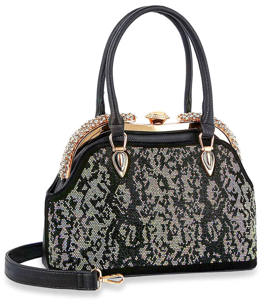 Snakeskin Print Bling Design A-Frame Tote - GlamLusH Boutique 