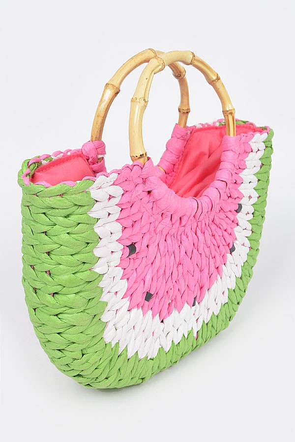 Faux Summer-Straw Crochet Watermelon Handbag- - GlamLusH Boutique 
