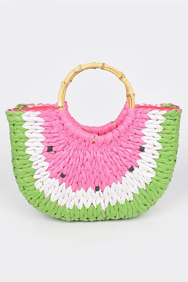 Faux Summer-Straw Crochet Watermelon Handbag- - GlamLusH Boutique 