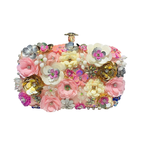 Women Beaded Flower Clutch Bag