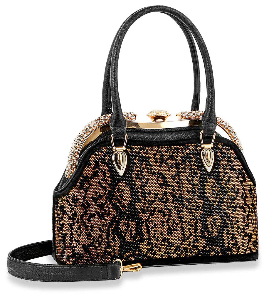Snakeskin Print Bling Design A-Frame Tote - GlamLusH Boutique 