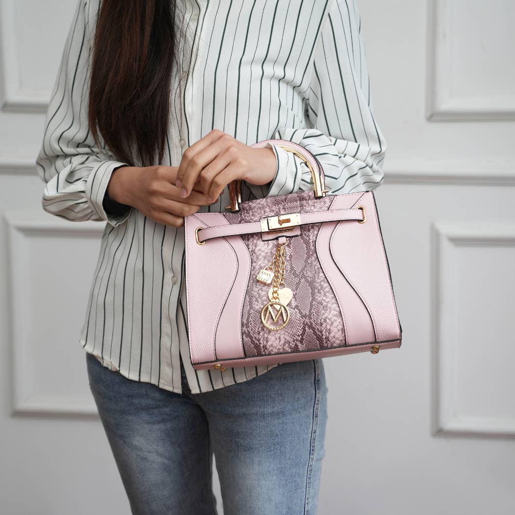Cassia Snake embossed Vegan Leather Satchel Bag by Mia K - GlamLusH Boutique 