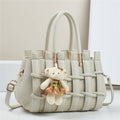 Texture Handbag Tote Crossbody Bag with Bear Charm - GlamLusH Boutique 