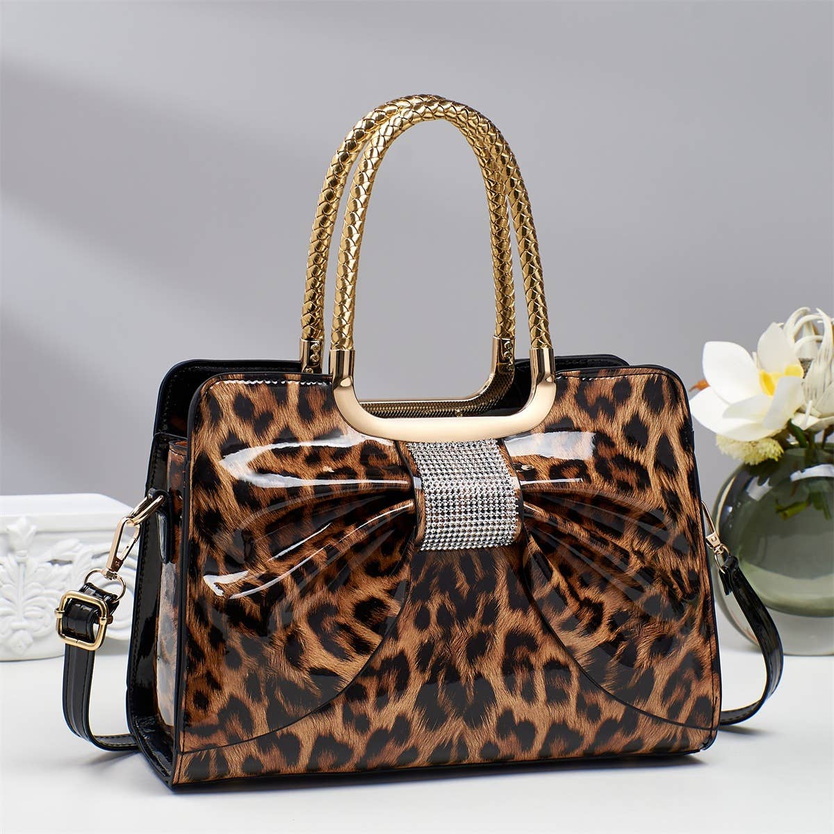 Chic bow leopard handle crossbody bag - GlamLusH Boutique 
