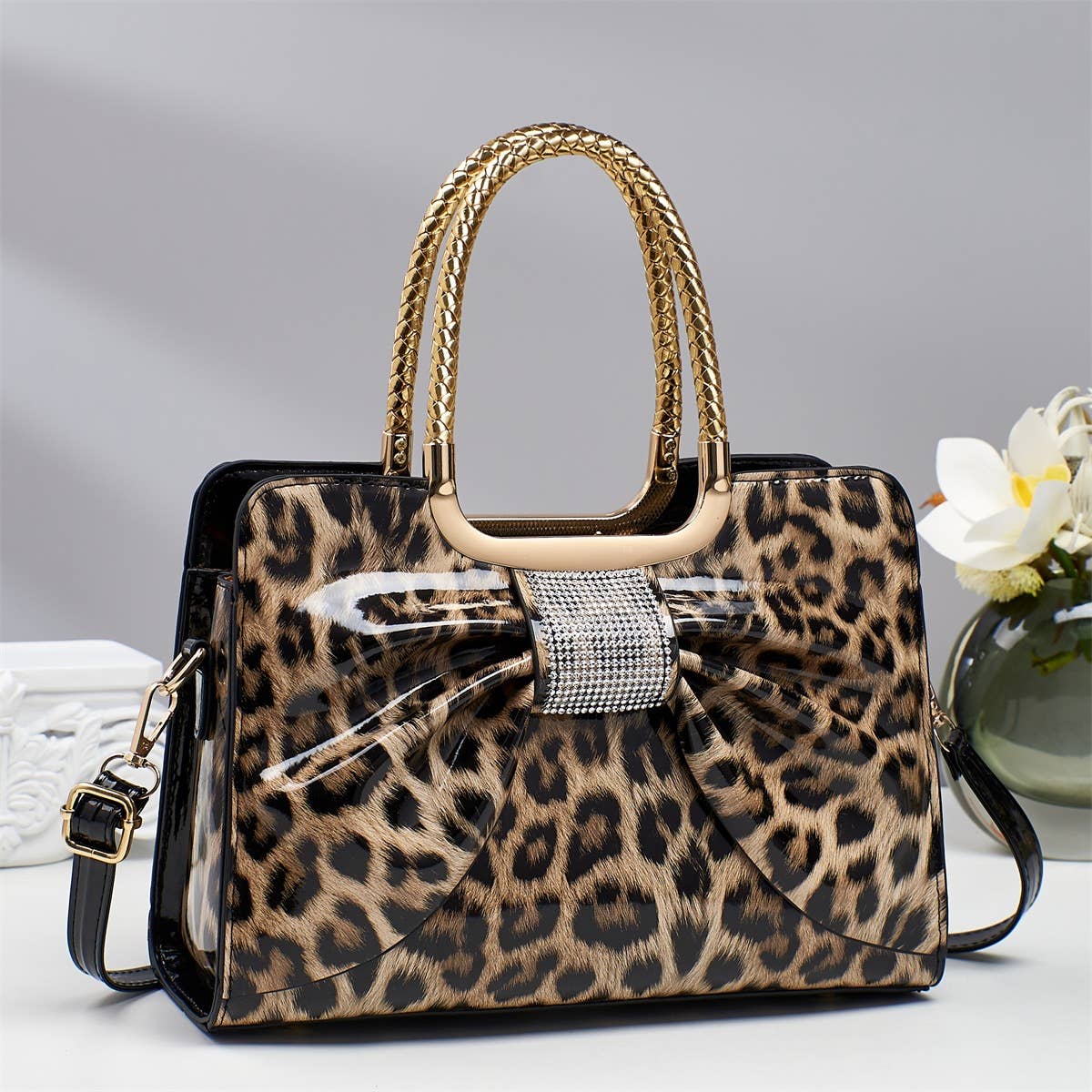 Chic bow leopard handle crossbody bag - GlamLusH Boutique 